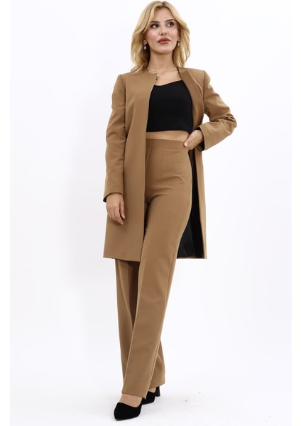 Düz Ceket & Bol Paça Pantolon Takım-Camel fırsatları