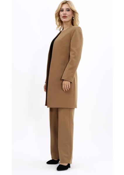 Düz Ceket & Bol Paça Pantolon Takım-Camel indirimleri
