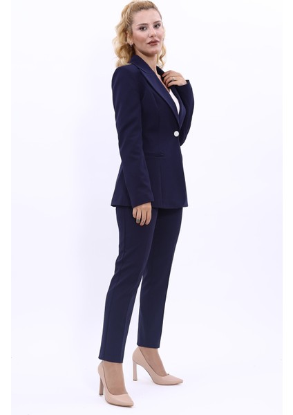 Yakalı Klasik Ceket & Boru Paça Pantolon Takım-Lacivert modelleri