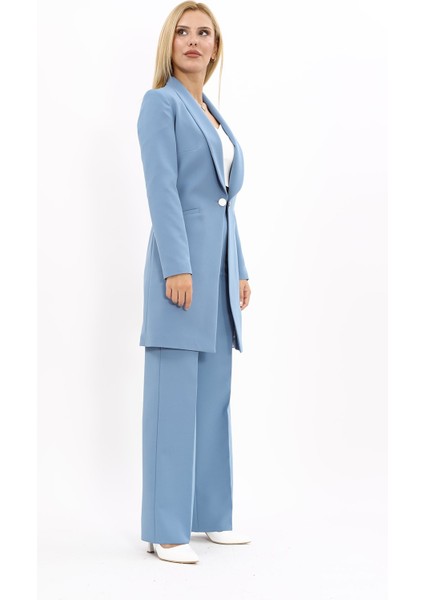 Şal Yaka Cepli Uzun Ceket & Bol Paça Pantolon-Deniz fırsatları