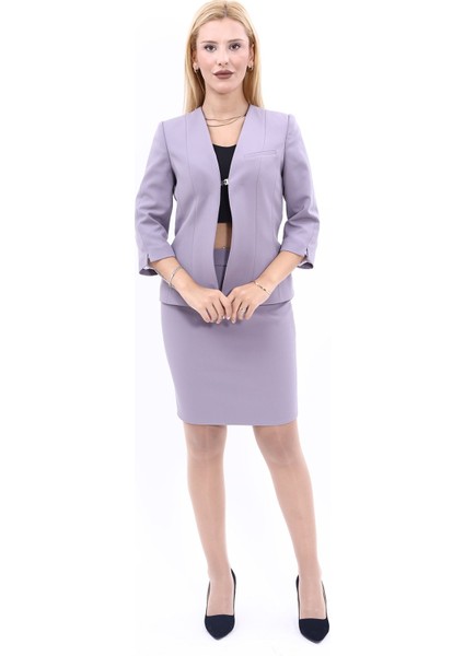 V Yaka Kısa Ceket & Kısa Kalem Etek Takım-Antrasit indirimleri