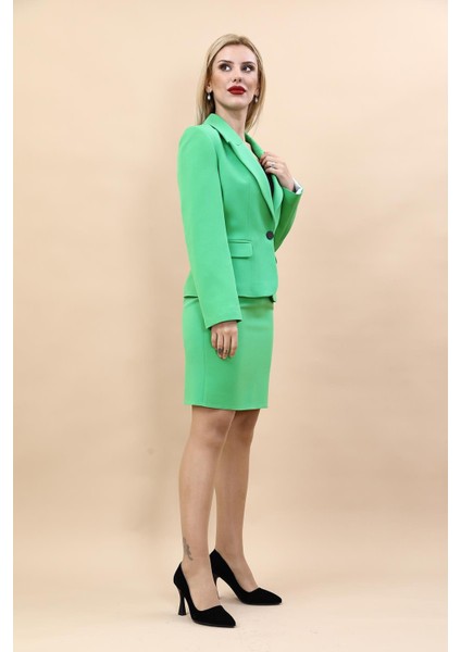 Erkek Yaka Tek Düğmeli Klasik Ceket & Yırtmaçlı Düz Dar Etek-Yeşil modelleri