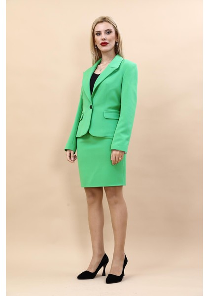 Erkek Yaka Tek Düğmeli Klasik Ceket & Yırtmaçlı Düz Dar Etek-Yeşil indirimleri