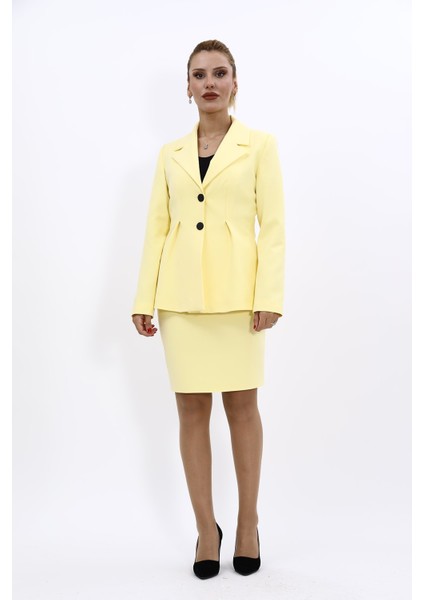 Erkek Yaka Önleri Pileli Ceket & Yırtmaçlı Düz Dar Etek-Sarı indirimleri
