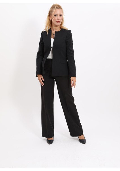 Oval Yaka Yandan Kuplu Klasik Ceket & Bol Paça Pantolon-Siyah fiyatları