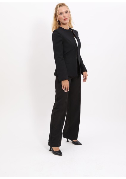 Oval Yaka Yandan Kuplu Klasik Ceket & Bol Paça Pantolon-Siyah modelleri