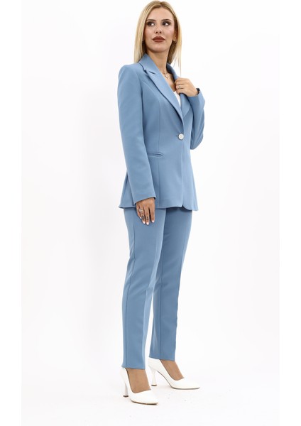 Erkek Yaka Tek Düğmeli Klasik Ceket & Dar Paça Pantolon-Deniz modelleri