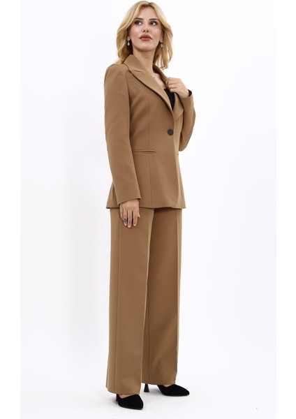 Erkek Yaka Tek Düğmeli Klasik Ceket & Bol Paça Pantolon Takım-Camel modelleri