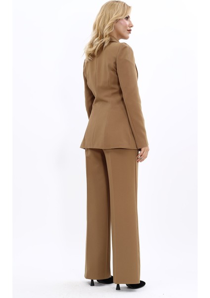 Erkek Yaka Tek Düğmeli Klasik Ceket & Bol Paça Pantolon Takım-Camel fırsatları