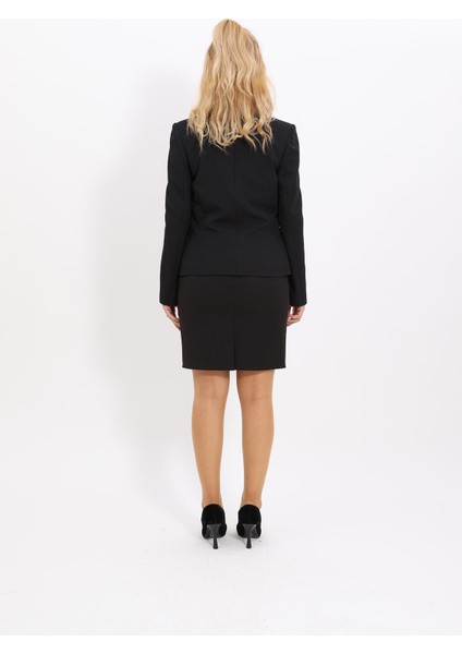 Erkek Yaka Tek Düğmeli Klasik Ceket & Yırtmaçlı Düz Dar Etek-Siyah fırsatları