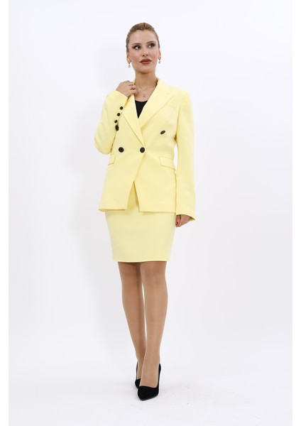 Erkek Yaka Çapraz Ceket & Yırtmaçlı Düz Dar Etek-Sarı