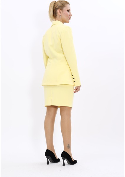 Erkek Yaka Çapraz Ceket & Yırtmaçlı Düz Dar Etek-Sarı fırsatları