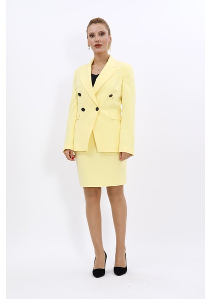 Erkek Yaka Çapraz Ceket & Yırtmaçlı Düz Dar Etek-Sarı indirimleri