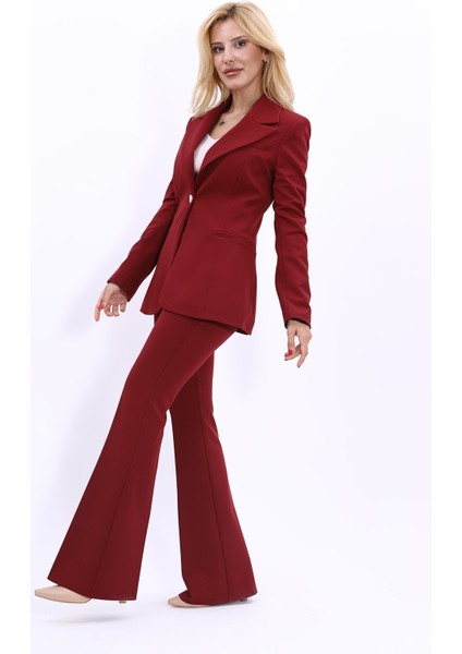 Erkek Yaka Tek Düğmeli Klasik Ceket & İspanyol Paça Pantolon-Bordo fiyatları