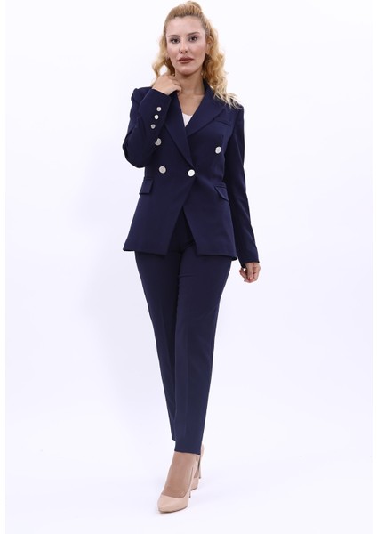 Erkek Yaka Çapraz Ceket & Dar Paça Pantolon-Lacivert