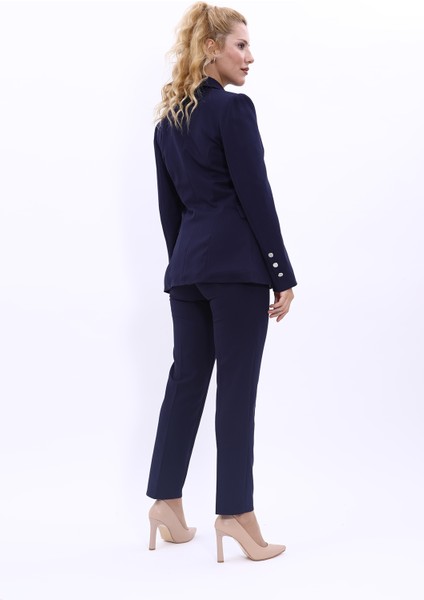 Erkek Yaka Çapraz Ceket & Dar Paça Pantolon-Lacivert fırsatları