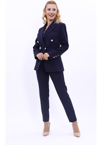 Erkek Yaka Çapraz Ceket & Dar Paça Pantolon-Lacivert indirimleri