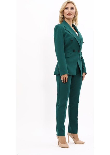 Erkek Yaka Çapraz Ceket & Dar Paça Pantolon-Zümrüt modelleri