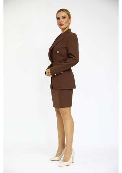 Erkek Yaka Çapraz Ceket & Yırtmaçlı Düz Dar Etek-Kestane fiyatları