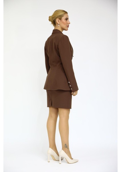 Erkek Yaka Çapraz Ceket & Yırtmaçlı Düz Dar Etek-Kestane fırsatları