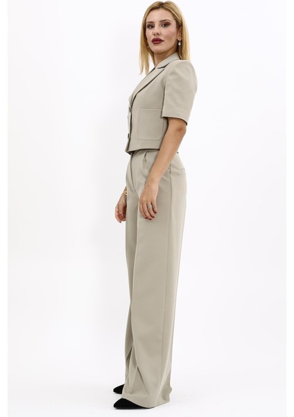 Erkek Yaka Kısa Ceket & Korsaj Kemer Palazzo Pantolon-Bambu fiyatları