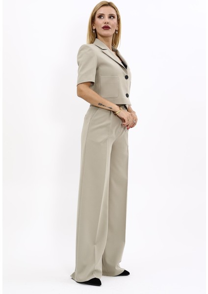 Erkek Yaka Kısa Ceket & Korsaj Kemer Palazzo Pantolon-Bambu modelleri
