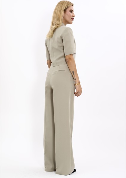 Erkek Yaka Kısa Ceket & Korsaj Kemer Palazzo Pantolon-Bambu fırsatları