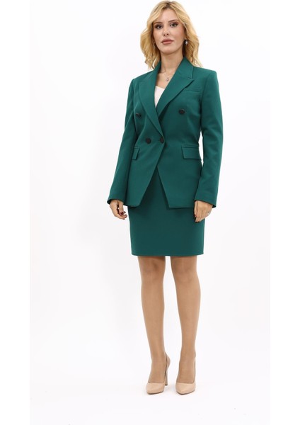 Erkek Yaka Çapraz Ceket & Yırtmaçlı Düz Dar Etek-Zümrüt indirimleri