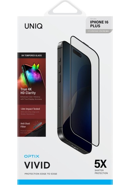 Iphone 16 Plus Ekran Koruyucu Cam Optix Vivid Serisi Dustrepel™ Oleofobik Teknolojisi