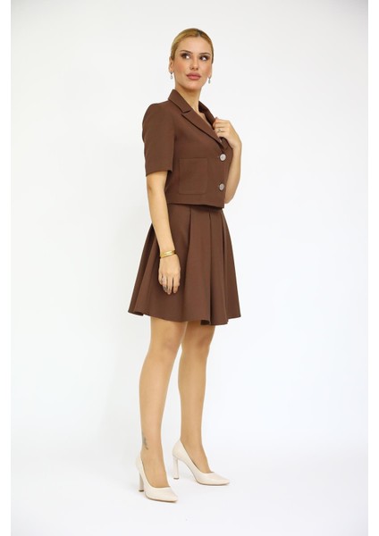 Erkek Yaka Kısa Ceket & Kısa Kloş Etek-Kestane modelleri