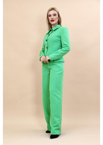Gömlek Yaka Klasik Ceket & Korsaj Kemer Palazzo Pantolon-Yeşil fiyatları