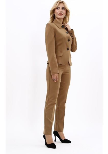 Peplum Ceket & Boru Paça Pantolon Takım-Camel modelleri