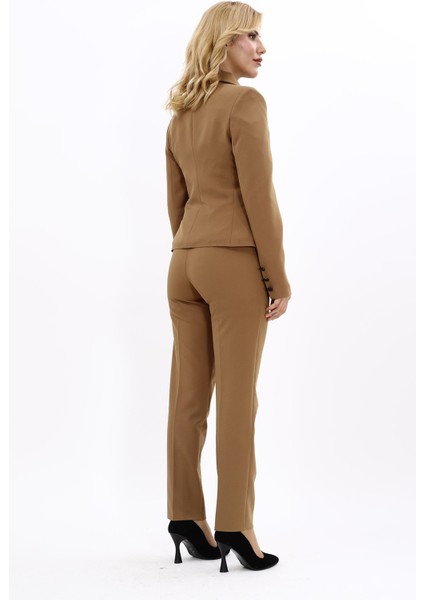 Peplum Ceket & Boru Paça Pantolon Takım-Camel fırsatları