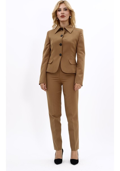 Peplum Ceket & Boru Paça Pantolon Takım-Camel indirimleri