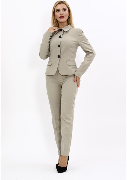 Peplum Ceket & Boru Paça Pantolon Takım-Bambu