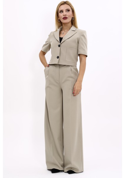 Erkek Yaka Kısa Ceket & Korsaj Kemer Palazzo Pantolon-Bambu indirimleri