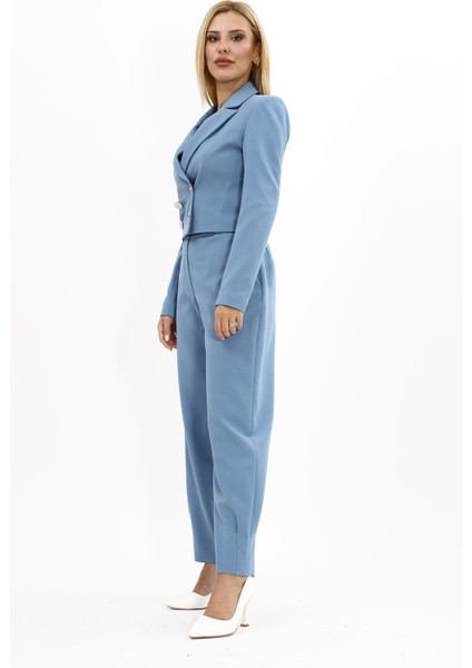 Mini Blazer Ceket & Yüksek Bel Bol Paça Pantolon Takım-Deniz fiyatları