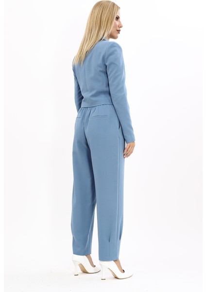 Mini Blazer Ceket & Yüksek Bel Bol Paça Pantolon Takım-Deniz fırsatları