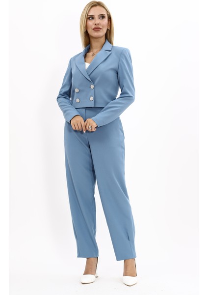 Mini Blazer Ceket & Yüksek Bel Bol Paça Pantolon Takım-Deniz indirimleri