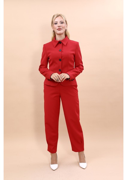 Gömlek Yaka Klasik Ceket & Paçası Pileli Pantolon-Kırmızı fiyatları