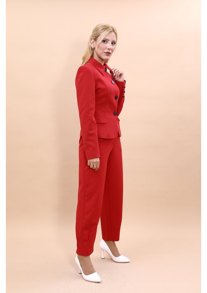 Gömlek Yaka Klasik Ceket & Paçası Pileli Pantolon-Kırmızı modelleri