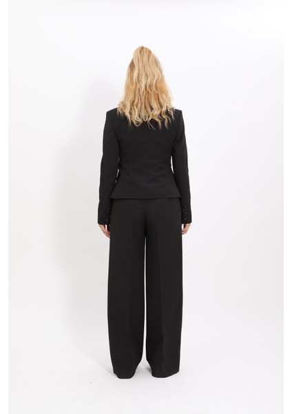 Gömlek Yaka Klasik Ceket & Korsaj Kemer Palazzo Pantolon-Siyah modelleri