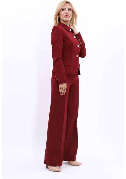 Gömlek Yaka Klasik Ceket & Korsaj Kemer Palazzo Pantolon-Bordo fiyatları