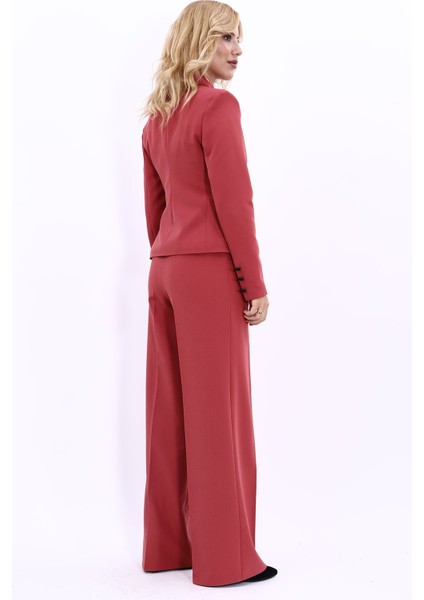 Gömlek Yaka Klasik Ceket & Korsaj Kemer Palazzo Pantolon-Kiremit fırsatları