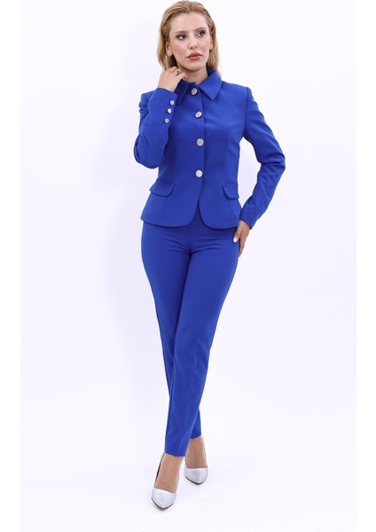 Peplum Ceket & Boru Paça Pantolon Takım-Saks