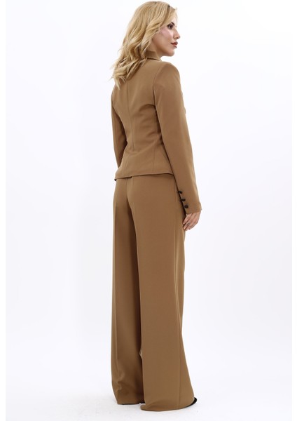 Gömlek Yaka Klasik Ceket & Korsaj Kemer Palazzo Pantolon-Camel fırsatları