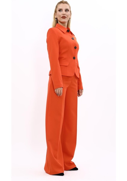 Gömlek Yaka Klasik Ceket & Korsaj Kemer Palazzo Pantolon-Turuncu fırsatları