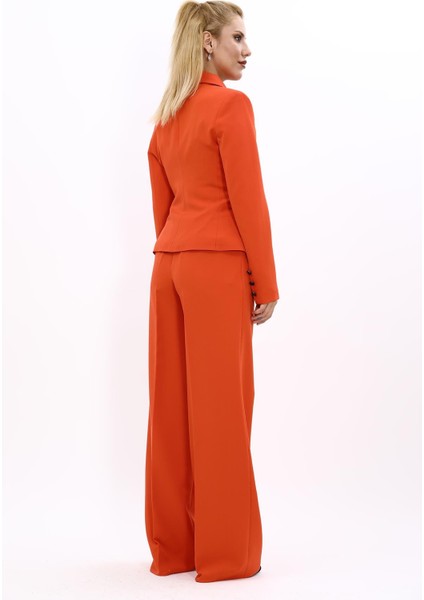 Gömlek Yaka Klasik Ceket & Korsaj Kemer Palazzo Pantolon-Turuncu indirimleri