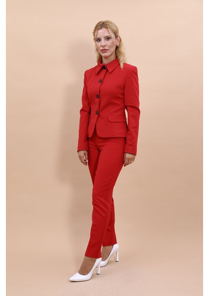 Peplum Ceket & Boru Paça Pantolon Takım-Kırmızı fiyatları