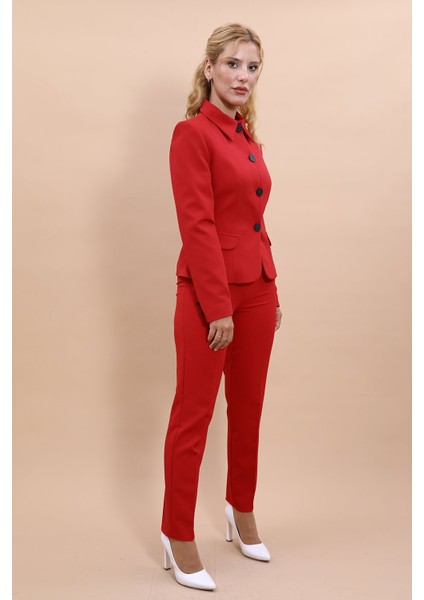 Peplum Ceket & Boru Paça Pantolon Takım-Kırmızı modelleri